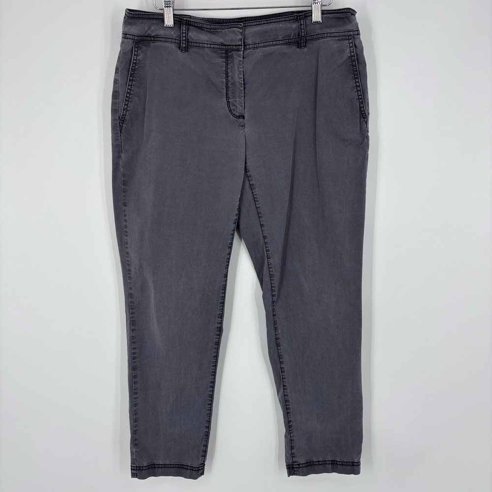 Eileen Fisher Cotton Tencel Stretch Ankle Pant Women 8 Gray Tapered Minimalist